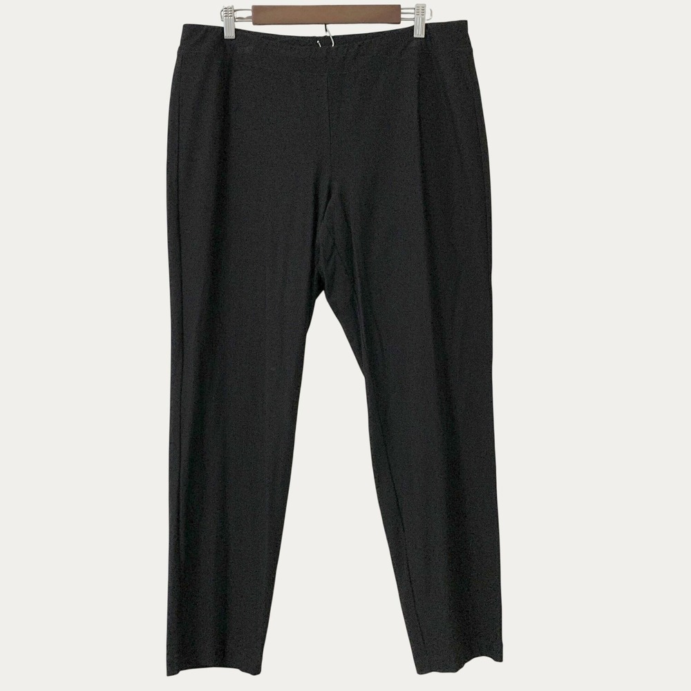 Eileen Fisher Pants Women L Black Stretch Crepe Pull-On Straight Leg Trousers
